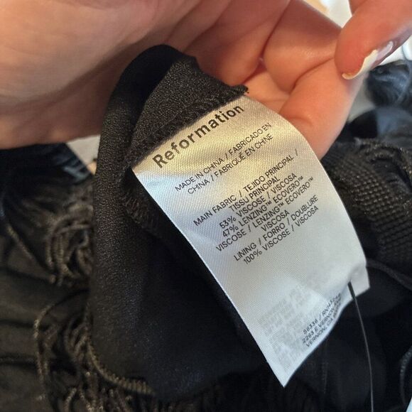 reformation New Agata Solid Black Fringe V Neck Tank Mini Dress Xs - Picture 10 of 10